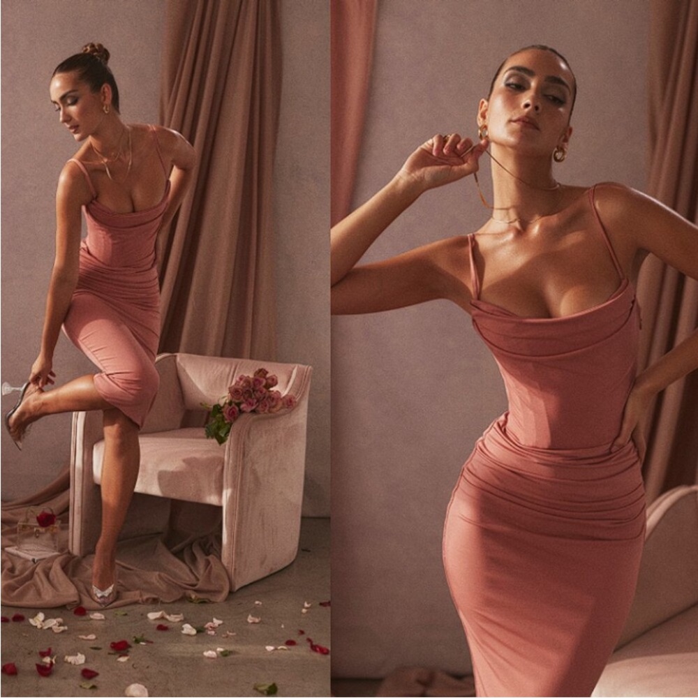 House of CB 'Marciella' Rose Draped Corset Midi Dress NWOT size L